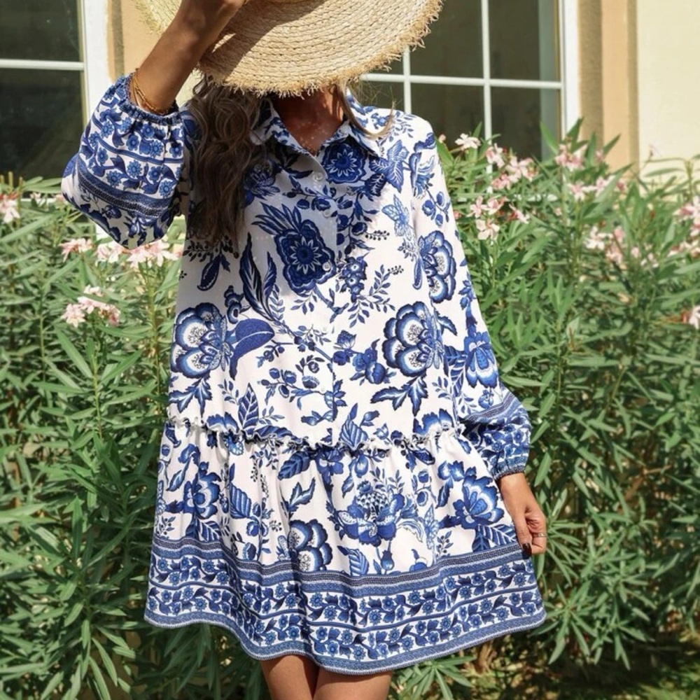 SHEIN blue and white dress size small